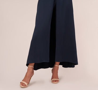 Satin Crepe Ruffled Cropped Jumpsuit In Dark Navy