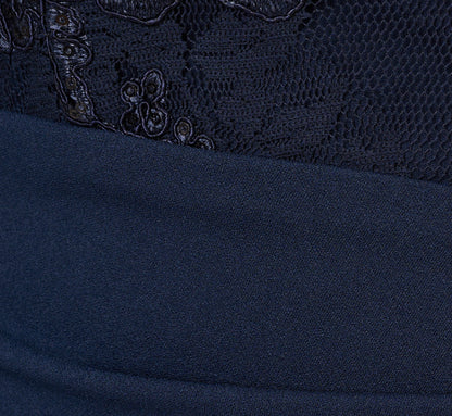 Sequin Floral Lace Dress With Sheer Bell Sleeves In Navy