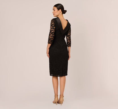 Roll Neck Lace Dress With Sheer Elbow Sleeves In Black