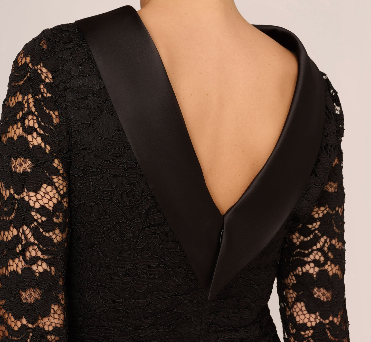 Roll Neck Lace Dress With Sheer Elbow Sleeves In Black