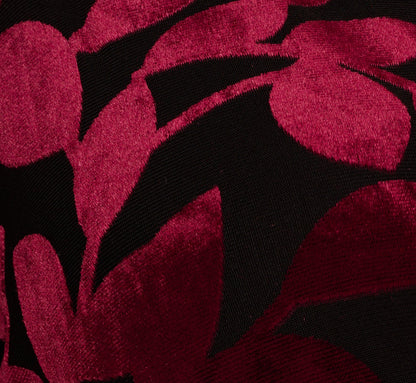 Velvet Burnout Faux Wrap Dress With Long Bishop Sleeves In Burgundy Black