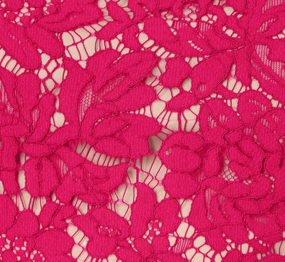 Sleeveless Lace Fit And Flare Dress With Sheer Details In Tropical Pink