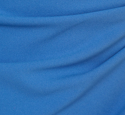 Crepe Faux Wrap Sheath Dress With Floral Accent Short Sleeves In Cool Water