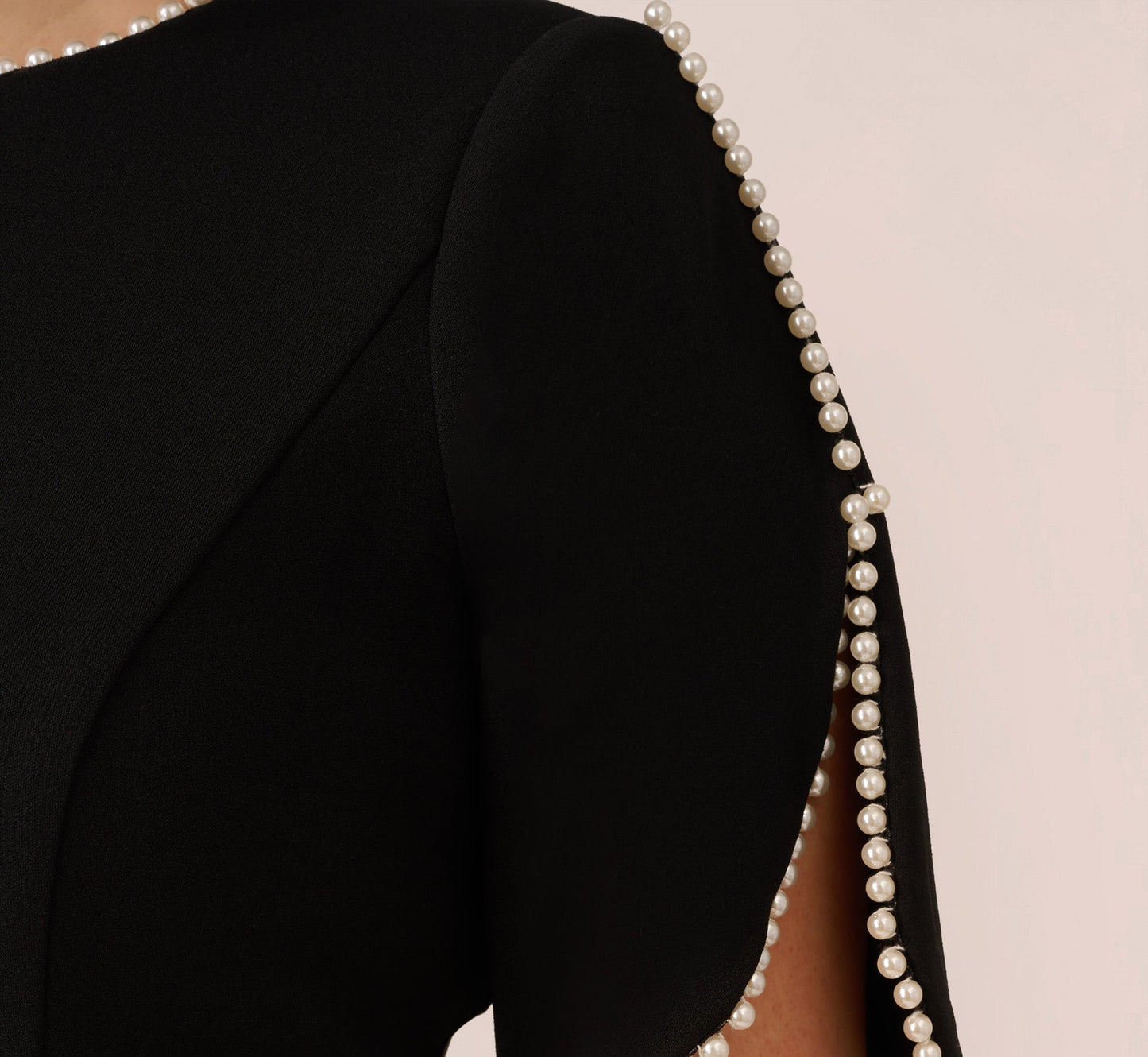 Plus Size Crepe Midi Length Sheath Dress With Pearly Trim In Black