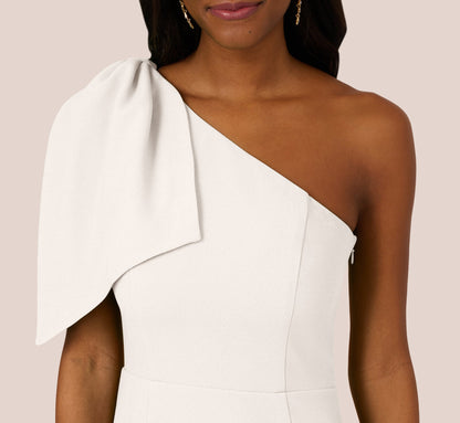 One Shoulder Midi Dress With Bow Accent In Ivory