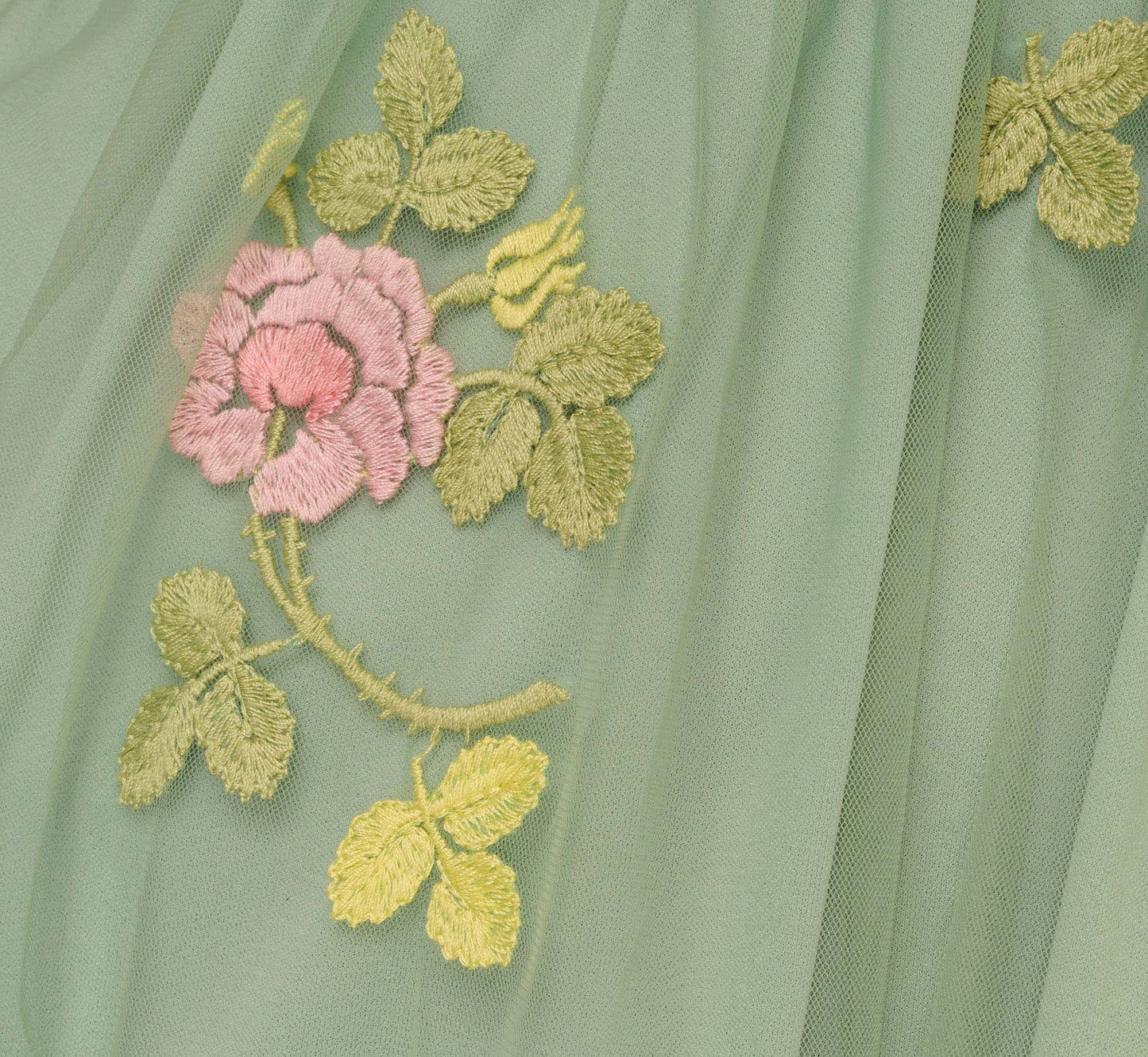 Floral Embroidered Maxi Dress With Sheer Flutter Sleeves In Sage Multi