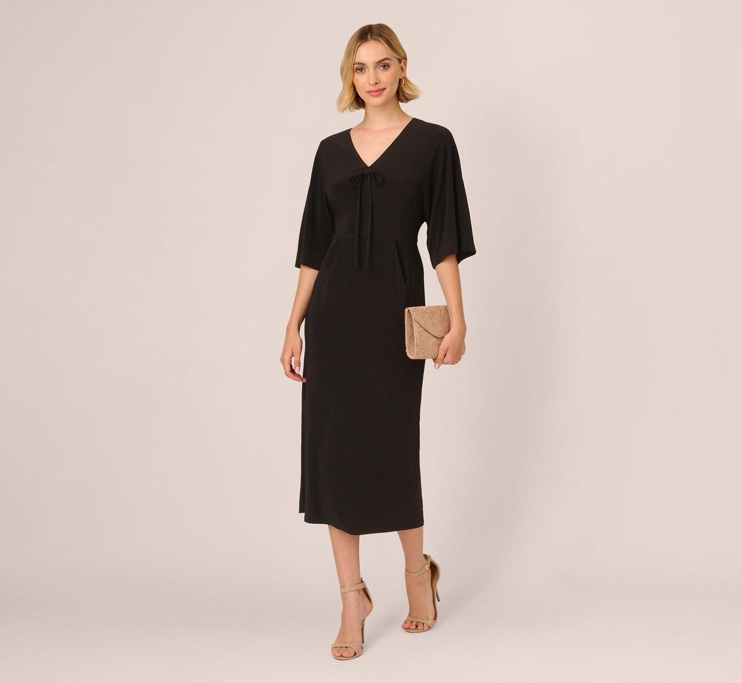 Jersey Midi Dress With Dolman Short Sleeves In Black