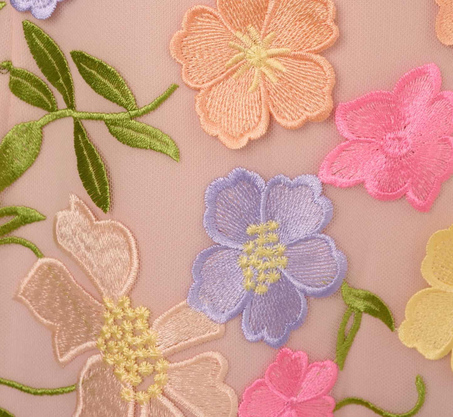 Floral Embroidered Flounce Dress With Sheer Short Sleeves In Nude Multi