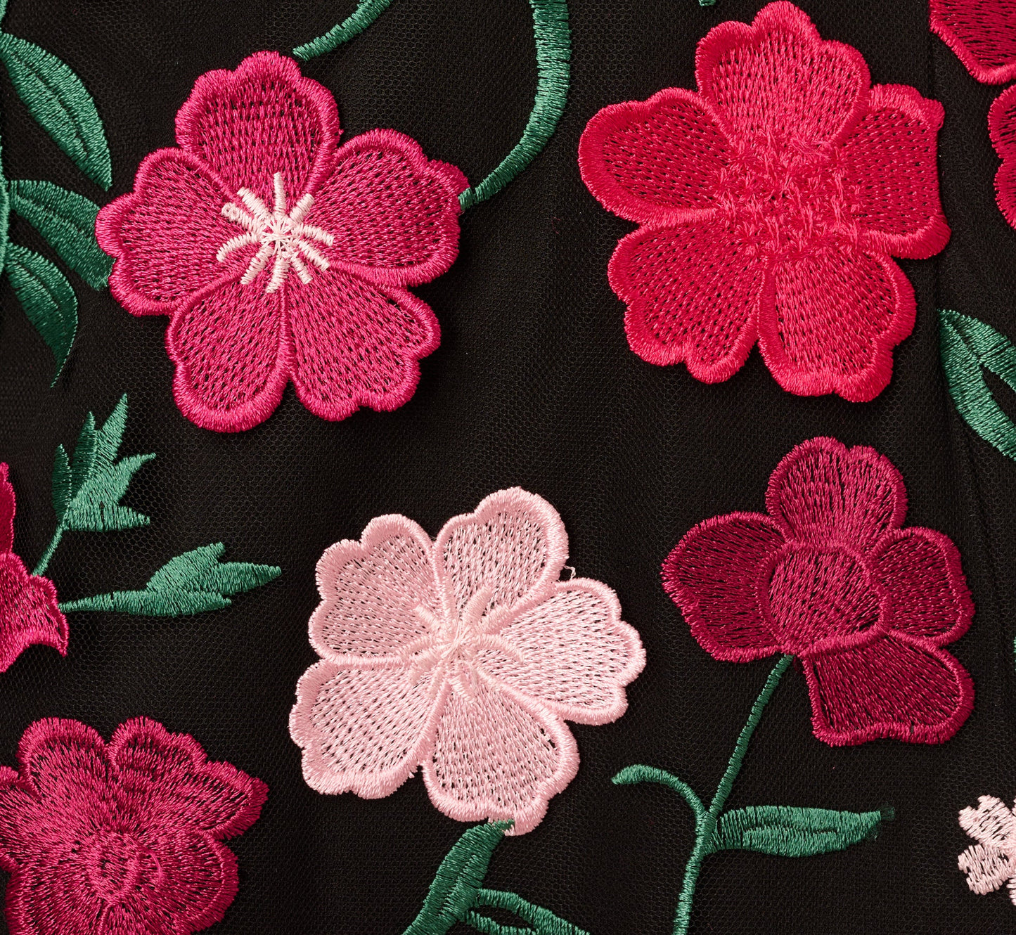 Floral Embroidered Flounce Dress With Sheer Short Sleeves In Black Berry