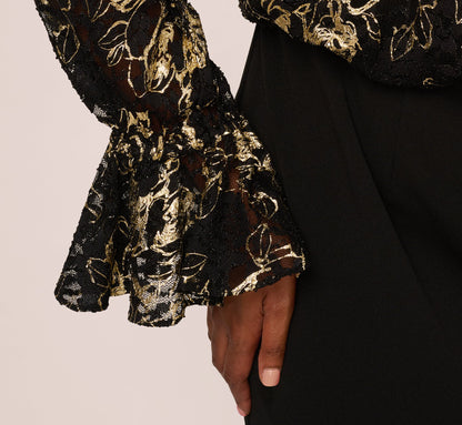 Plus Size Lace And Crepe Jumpsuit In Black Gold