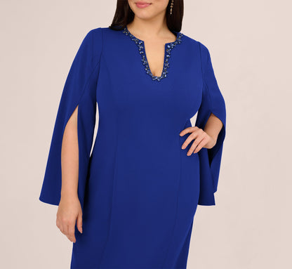 Plus Size Knit Crepe Jewel Short Dress In Royal Sapphire