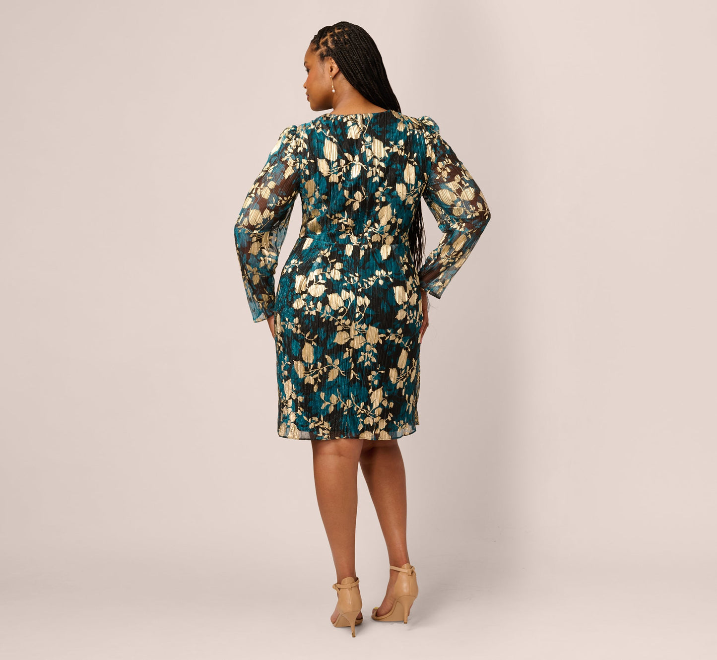Plus Size Crinkle Foil Wrap Dress In Teal Sapphire Gold