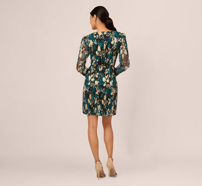 Crinkle Foil Wrap Dress In Teal Sapphire Gold