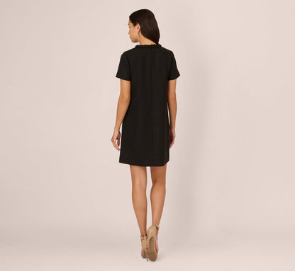 Tweed Sheath Dress With Short Sleeves In Black
