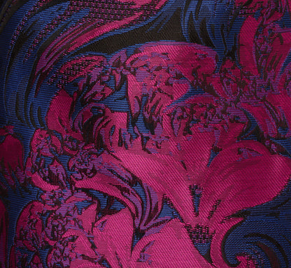 Floral Jacquard Short Dress With Envelope Back In Navy Orchid