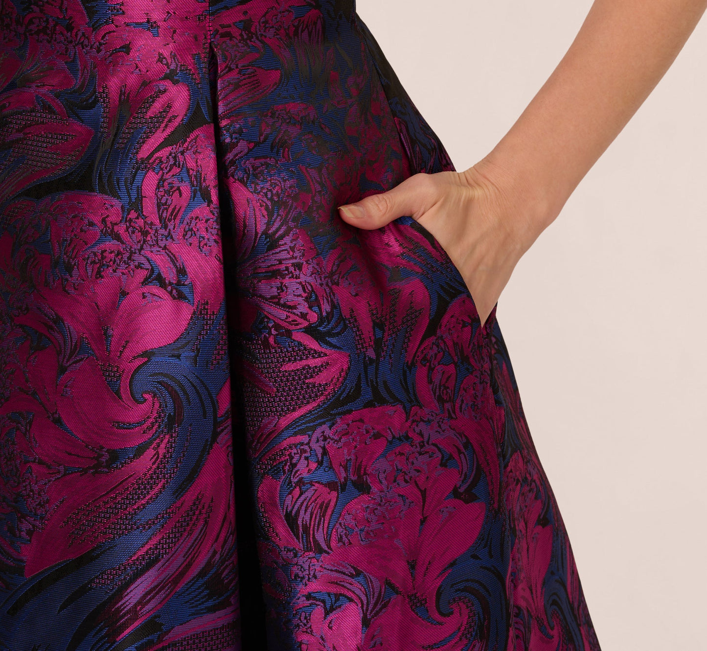 Floral Jacquard Short Dress With Envelope Back In Navy Orchid