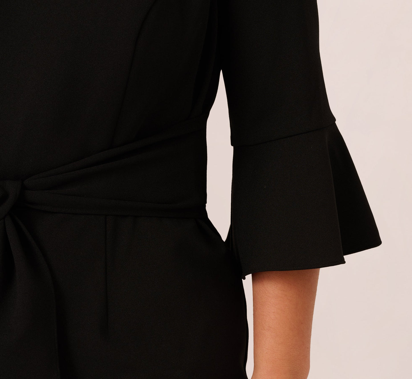 Plus Size Knit Crepe Wide Leg Jumpsuit With Bell Sleeves In Black