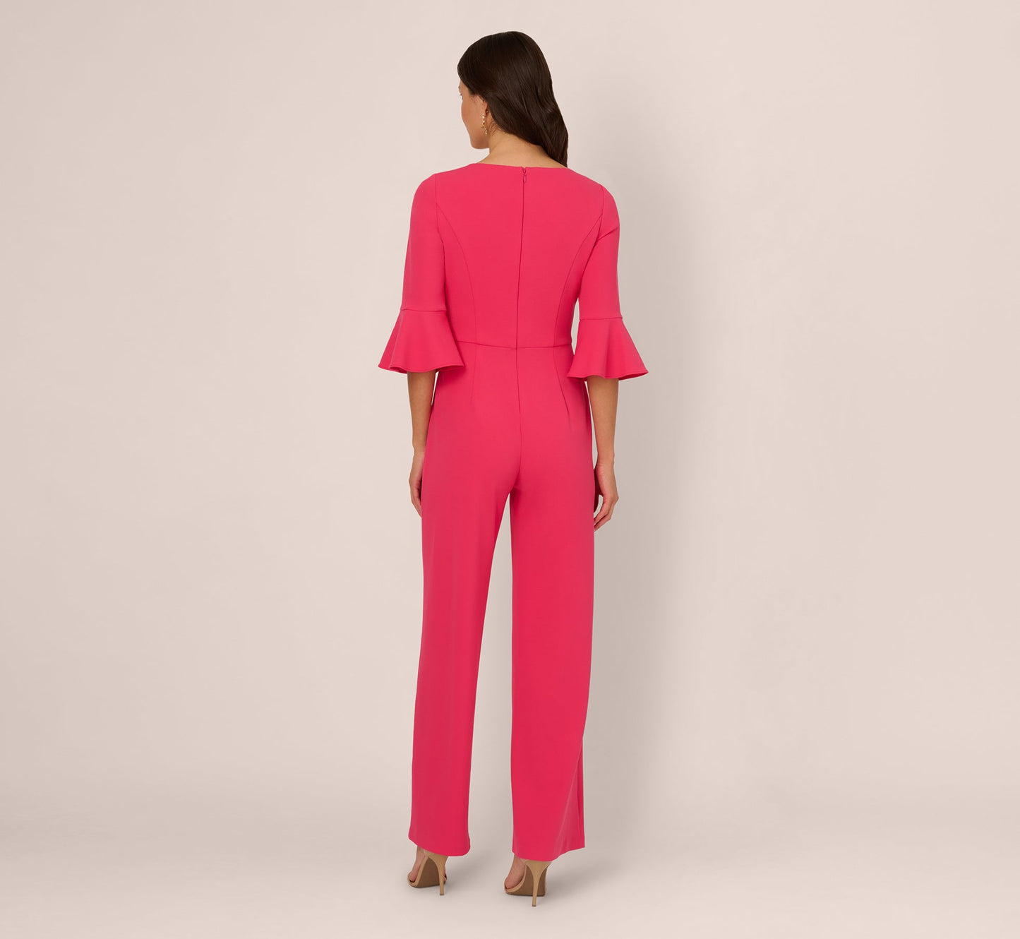 Knit Crepe Wide Leg Jumpsuit With Bell Sleeves In Camellia