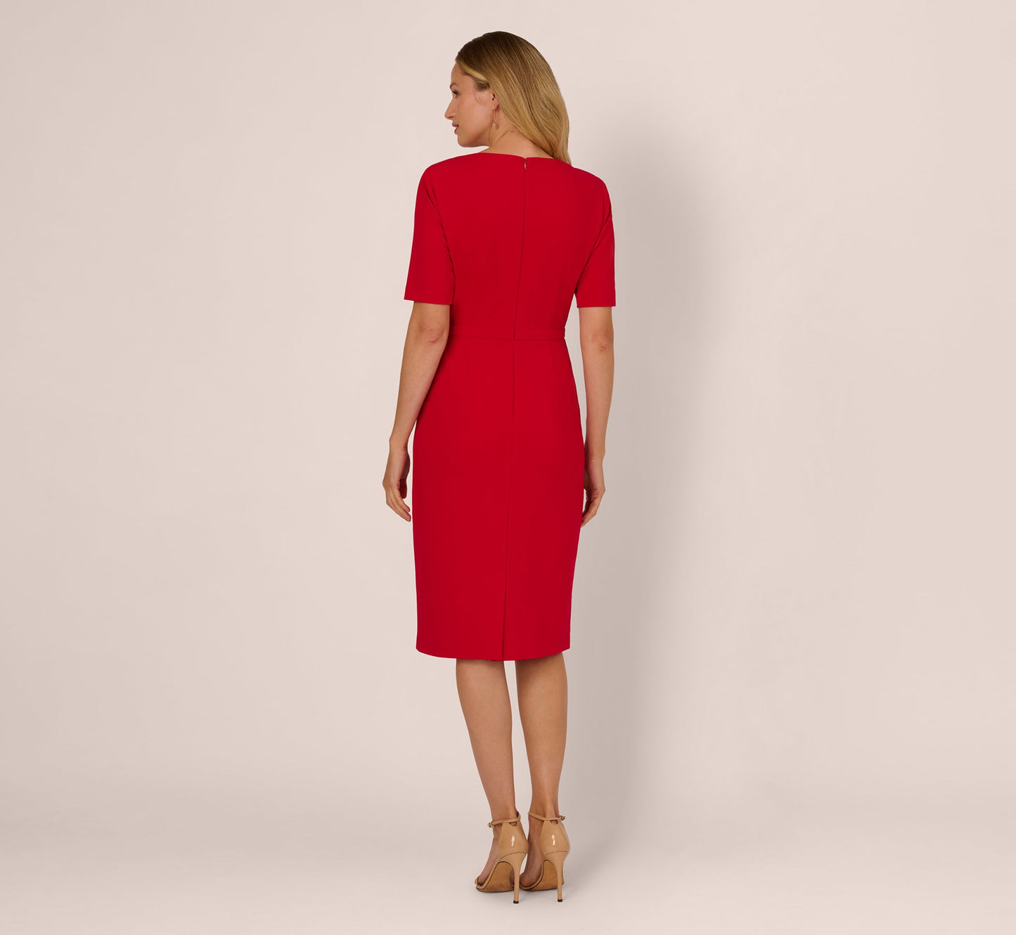 Short Sleeve Bow Waist Sheath Dress In Red