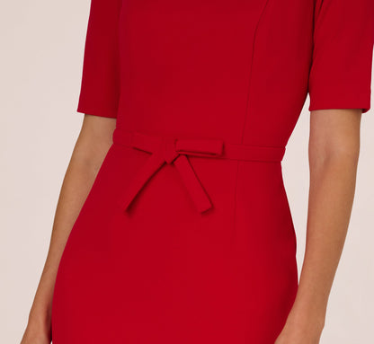Short Sleeve Bow Waist Sheath Dress In Red