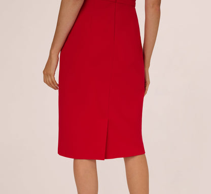 Short Sleeve Bow Waist Sheath Dress In Red