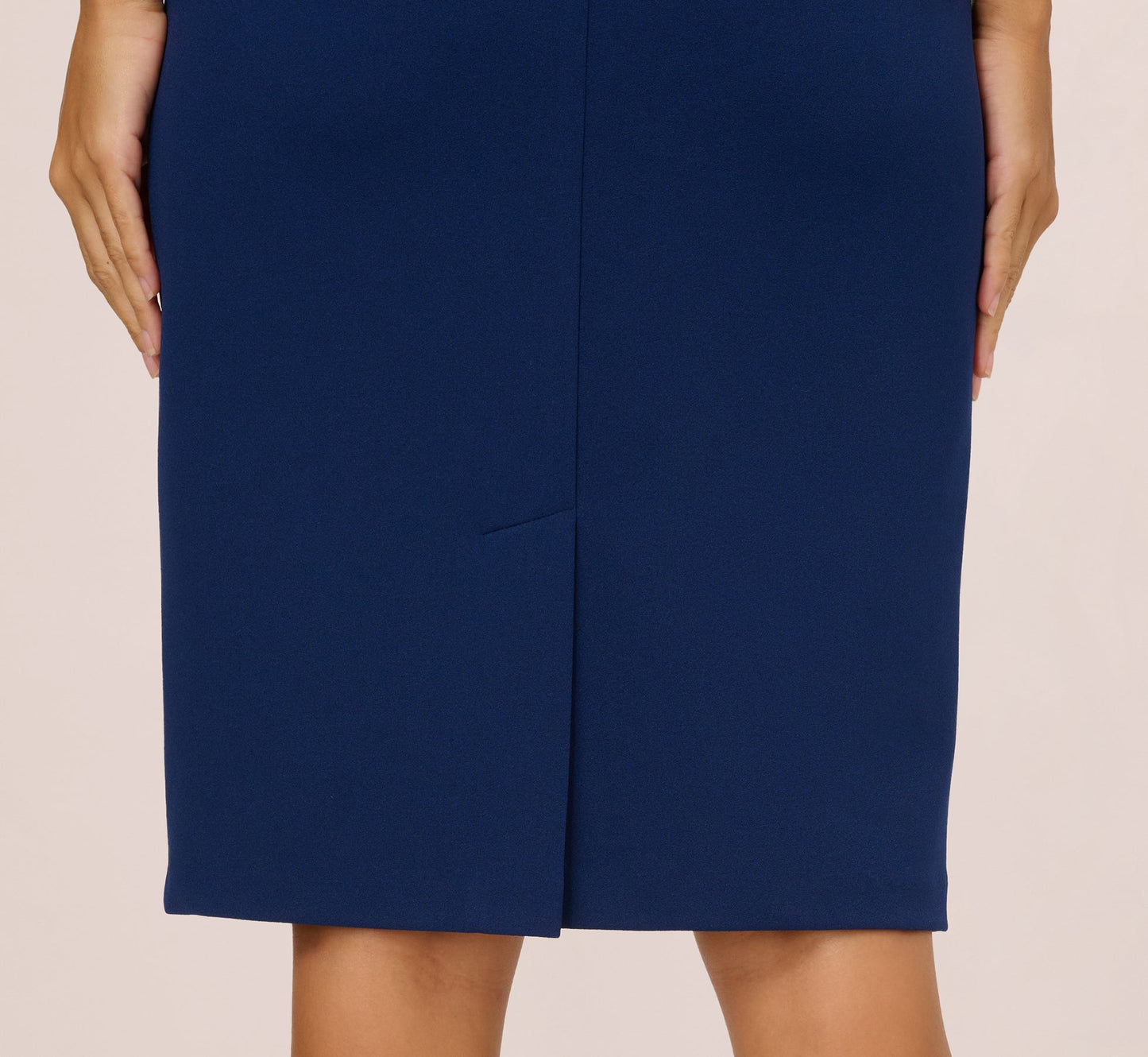 Short Sleeve Bow Waist Sheath Dress In Navy Sateen