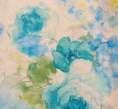 Sleeveless Asymmetrical Floral Jacquard Midi Dress In Ivory Blue Multi