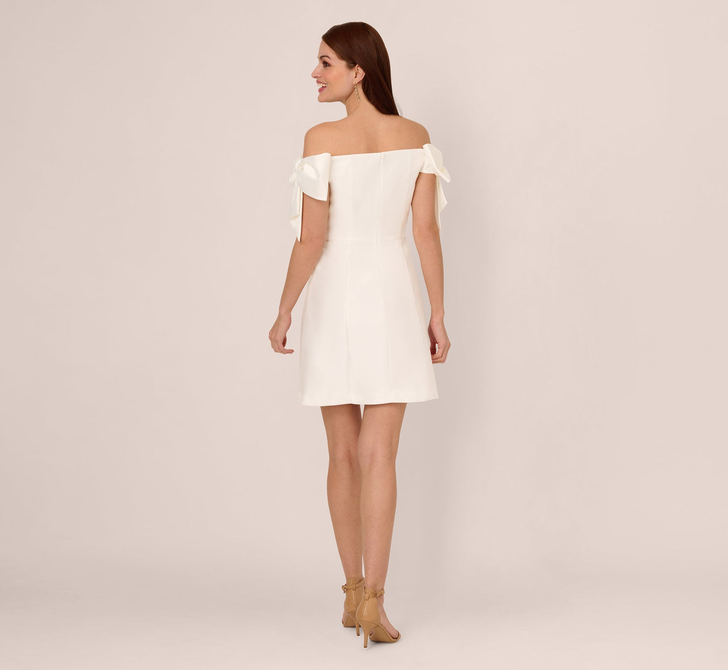 Off Shoulder Bow Sleeve Cocktail Dress In Ivory