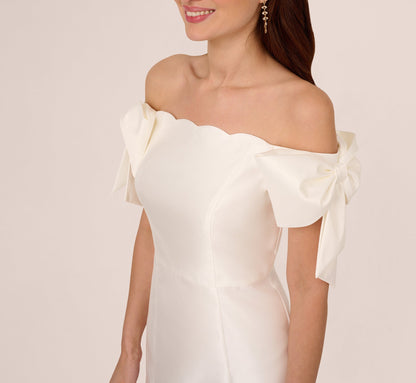 Off Shoulder Bow Sleeve Cocktail Dress In Ivory
