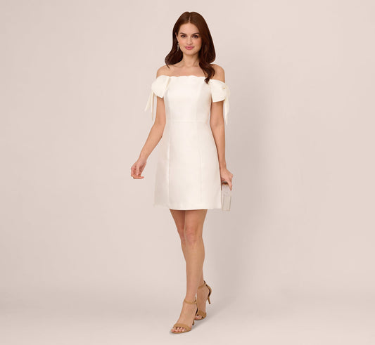 Off Shoulder Bow Sleeve Cocktail Dress In Ivory