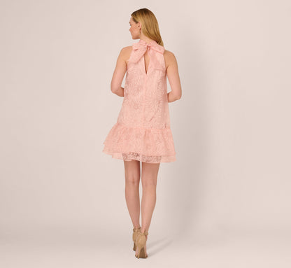 Halter Burnout Floral Flounce Trapeze Dress In Blush