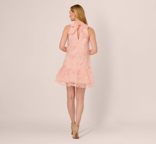 Halter Burnout Floral Flounce Trapeze Dress In Blush