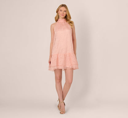 Halter Burnout Floral Flounce Trapeze Dress In Blush