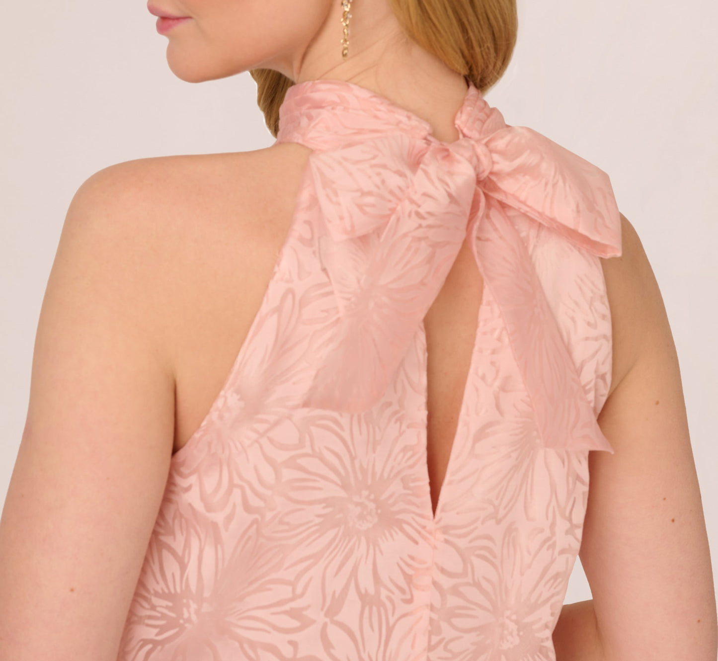 Halter Burnout Floral Flounce Trapeze Dress In Blush