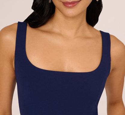 Sleeveless Floral Combo Flounce Dress In Navy Ivory