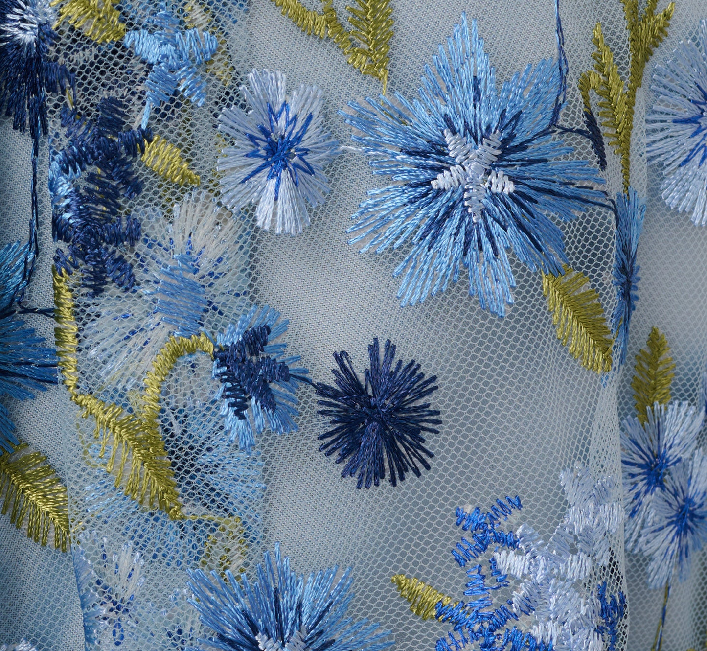 Sleeveless Square Neck Floral Embroidered Midi Dress In Blue Multi