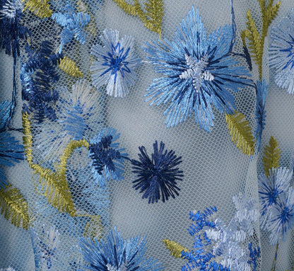 Sleeveless Square Neck Floral Embroidered Midi Dress In Blue Multi