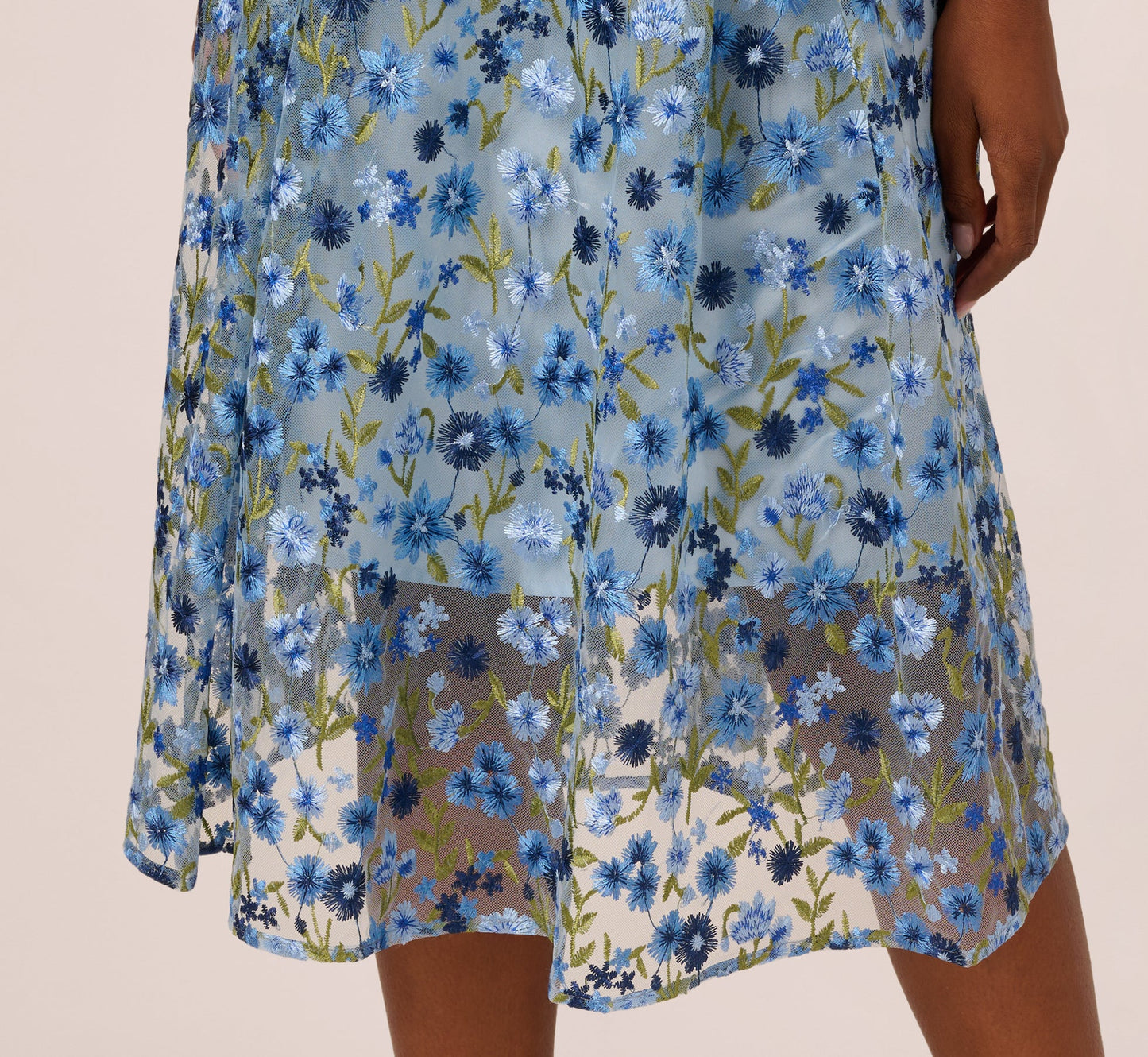 Sleeveless Square Neck Floral Embroidered Midi Dress In Blue Multi