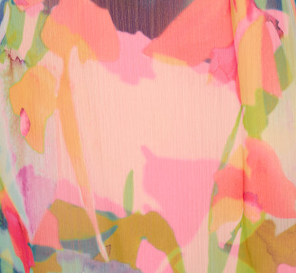 Plus Size Floral Ruffle Chiffon Halter Trapeze Dress In Pink Multi