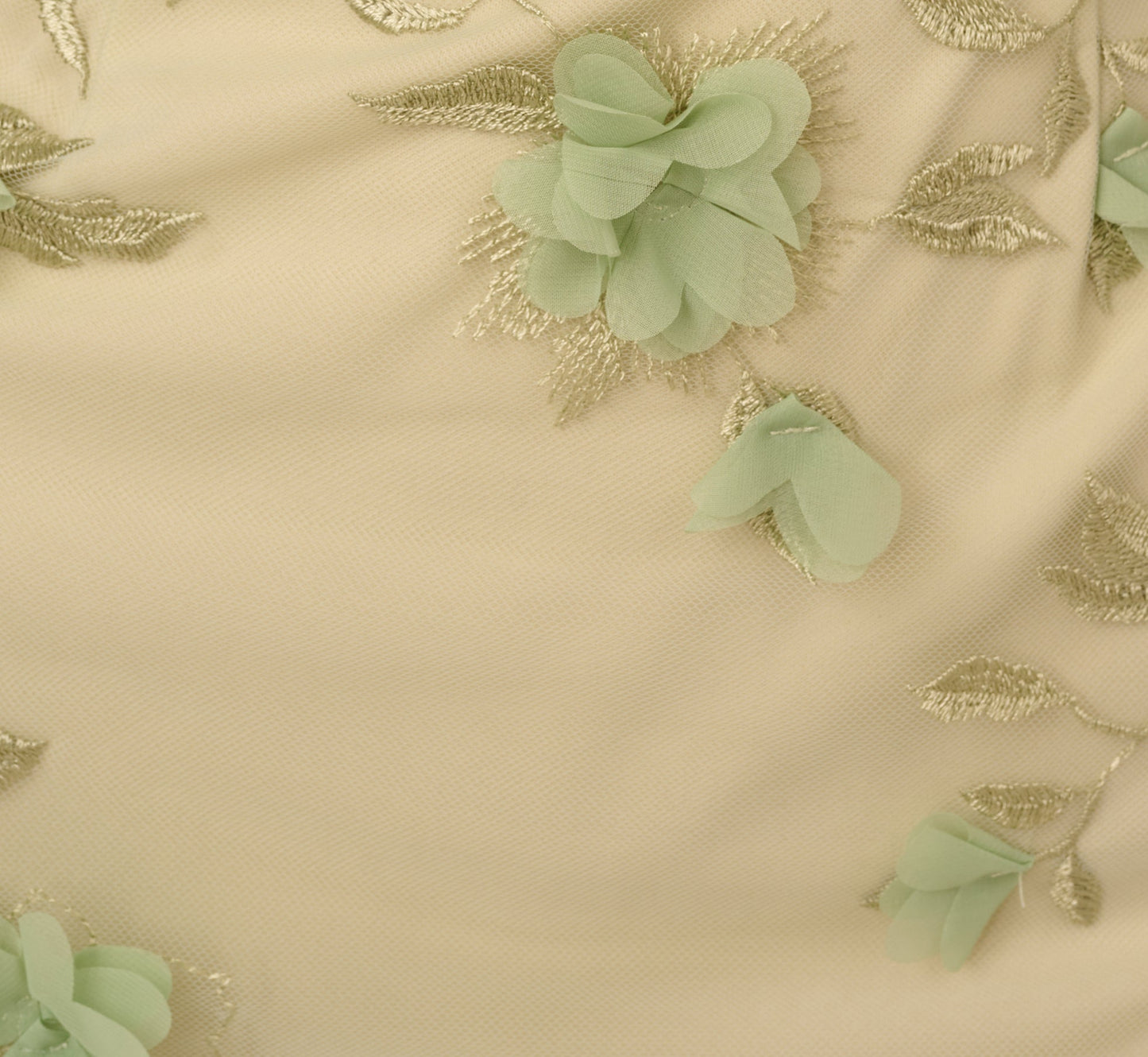 Bell Sleeve Floral Embroidered Illusion Sheath Dress In Sage Multi