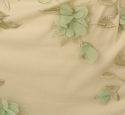 Bell Sleeve Floral Embroidered Illusion Sheath Dress In Sage Multi