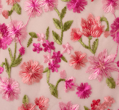 Floral Embroidered Flounce Halter Dress In Pink Multi