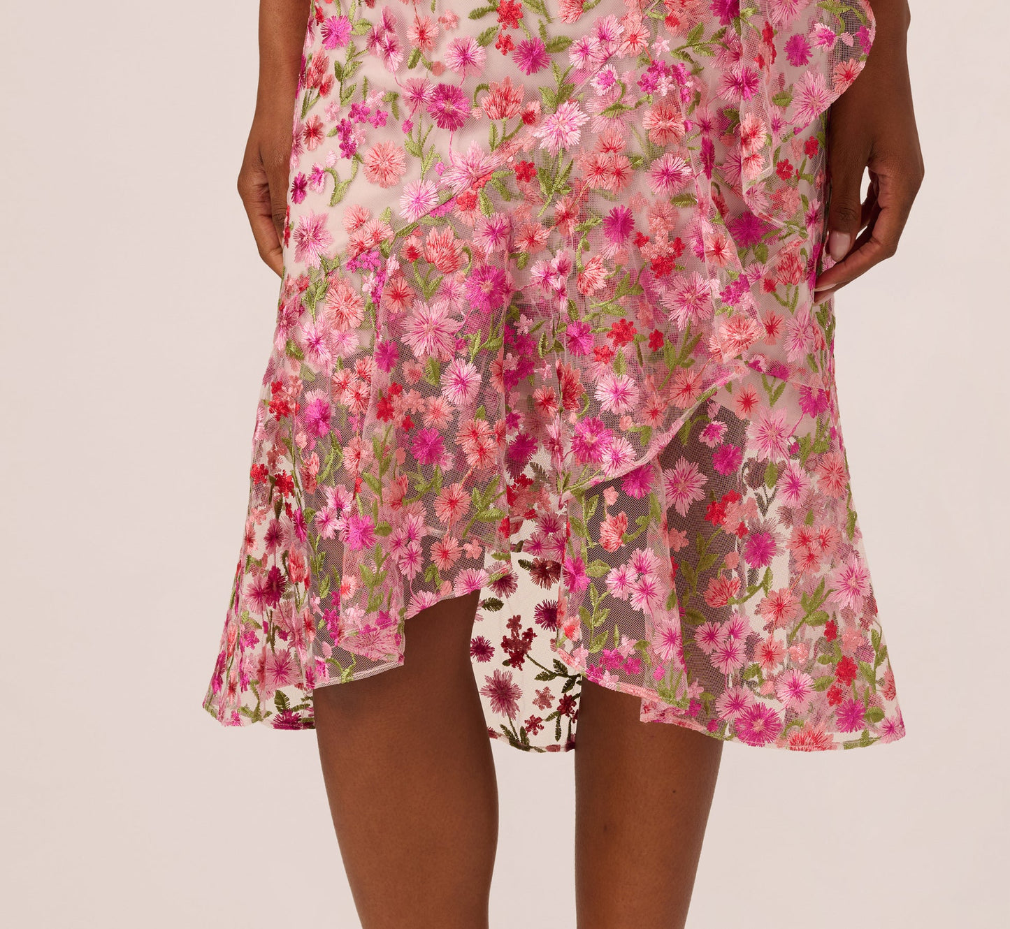 Floral Embroidered Flounce Halter Dress In Pink Multi