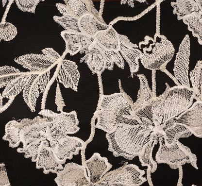 Sleeveless Illusion Floral Embroidery Sheath Dress In Black Ivory