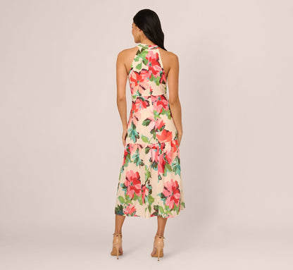 Floral Keyhole Halter Flounce Dress In Blush Multi