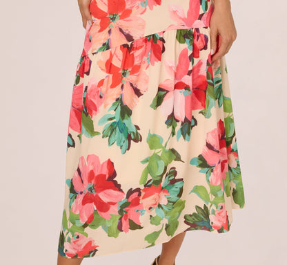 Floral Keyhole Halter Flounce Dress In Blush Multi