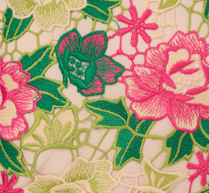 Sleeveless Floral Embroidery Short Sheath Dress In Pink Green Multi