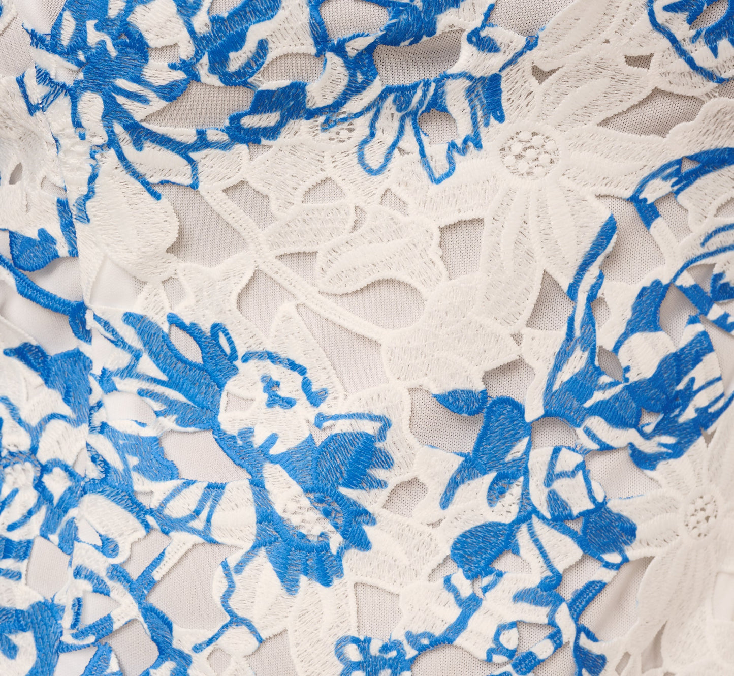 Cap Sleeve Printed Lace Sheath Dress In Ivory Blue