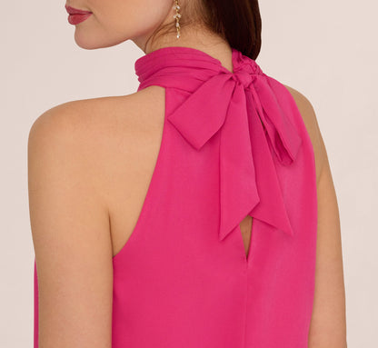 Chiffon Halter Trapeze Dress In Hot Pink