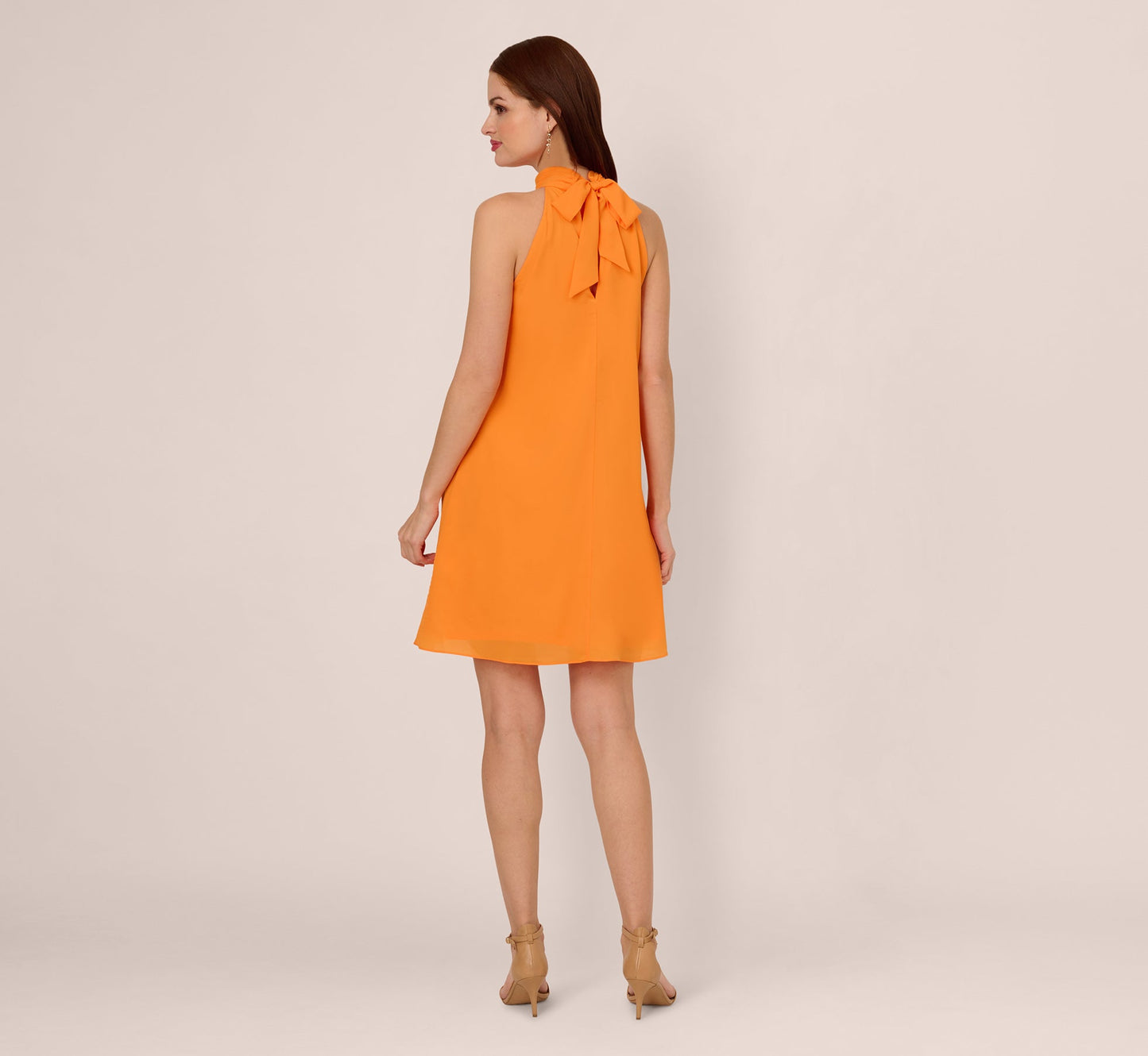 Chiffon Halter Trapeze Dress In Orange